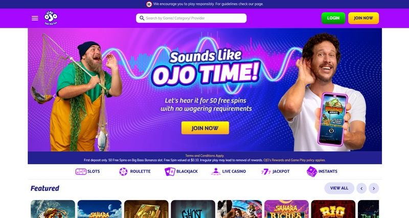 PlayOJO Casino Homepage